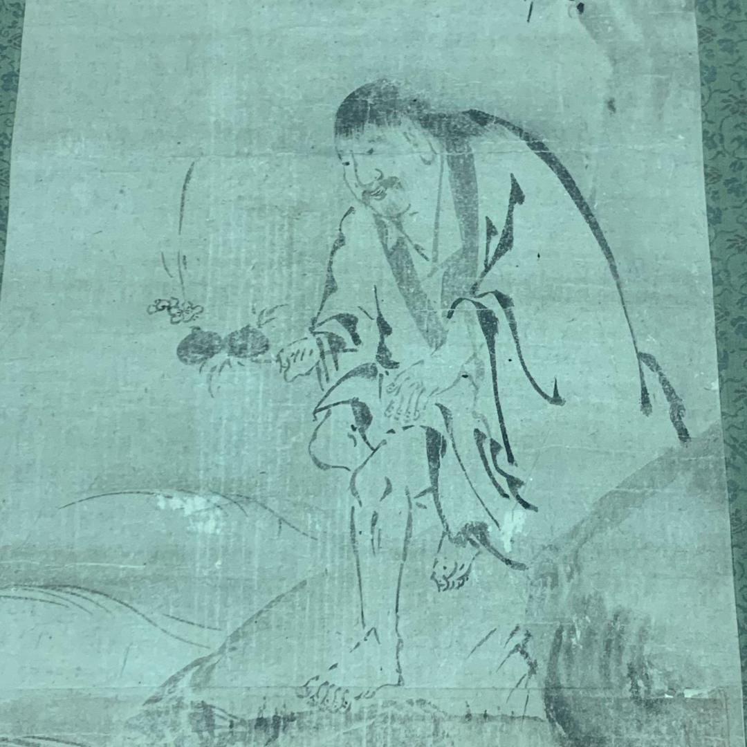 中国掛軸? 作者不明 落款あり 在画人物 人物水墨画 茶室 床の間 中国