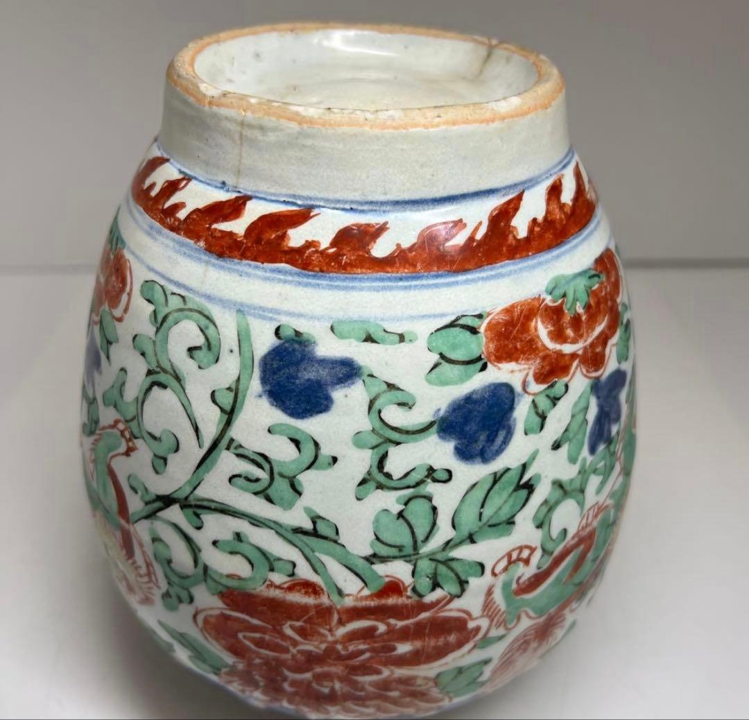中国明時代 明代の五彩壺 南京赤絵大壷 置物 アンティーク 骨董 飾り物古