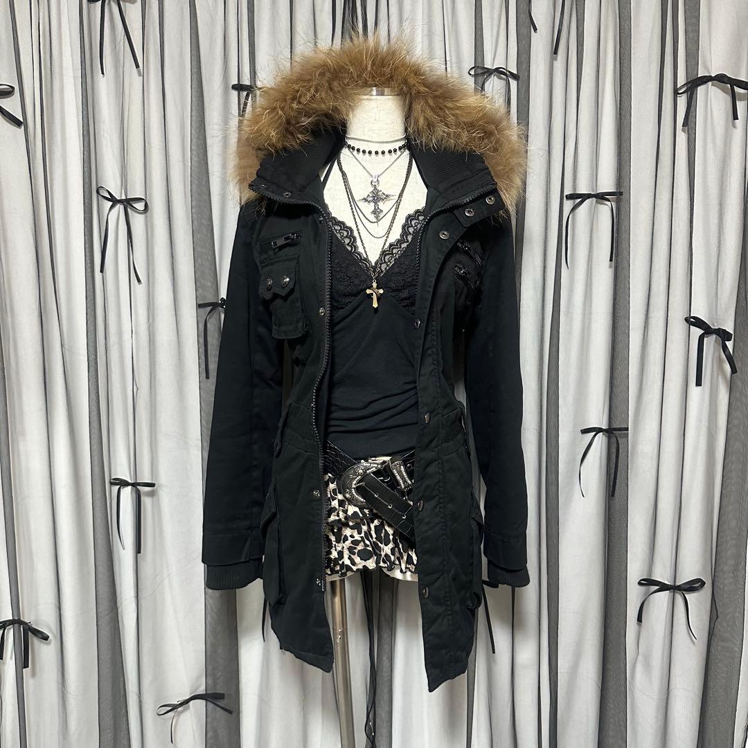 平成ギャル y2k リアルファー ミニタリー モッズコート フェアリー