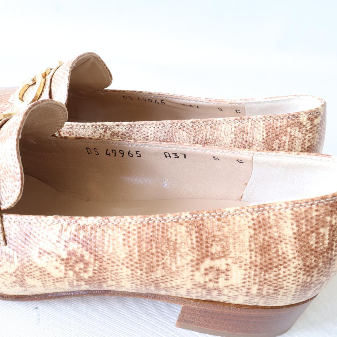 未使用フェラガモ ガンチーニローファー ヘビ柄5C 22〜22.5cm