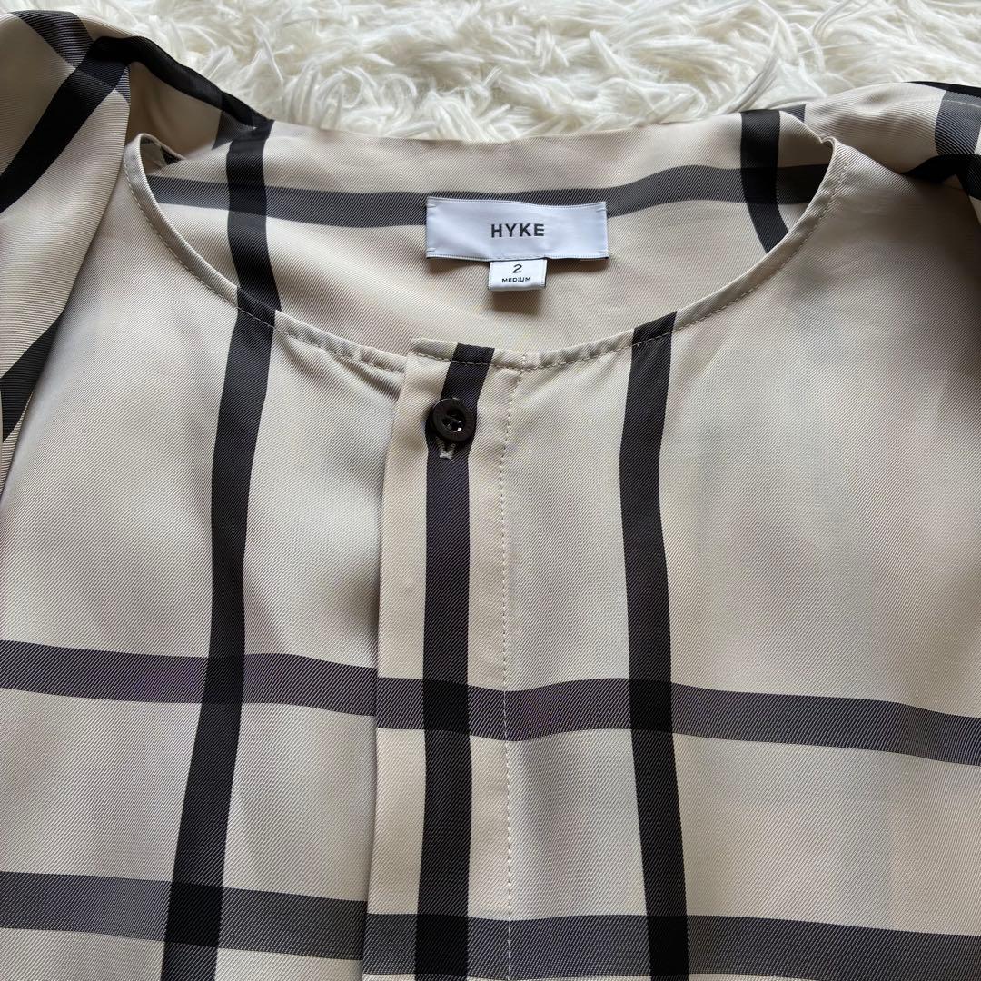美品✨HYKE ハイク ボウタイブラウス サイズ2 ベージュ チェック柄