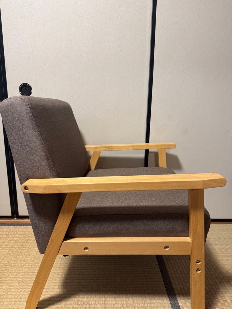 ファブリック 木肘ソファ 1P アームチェア ローソファー1人掛け