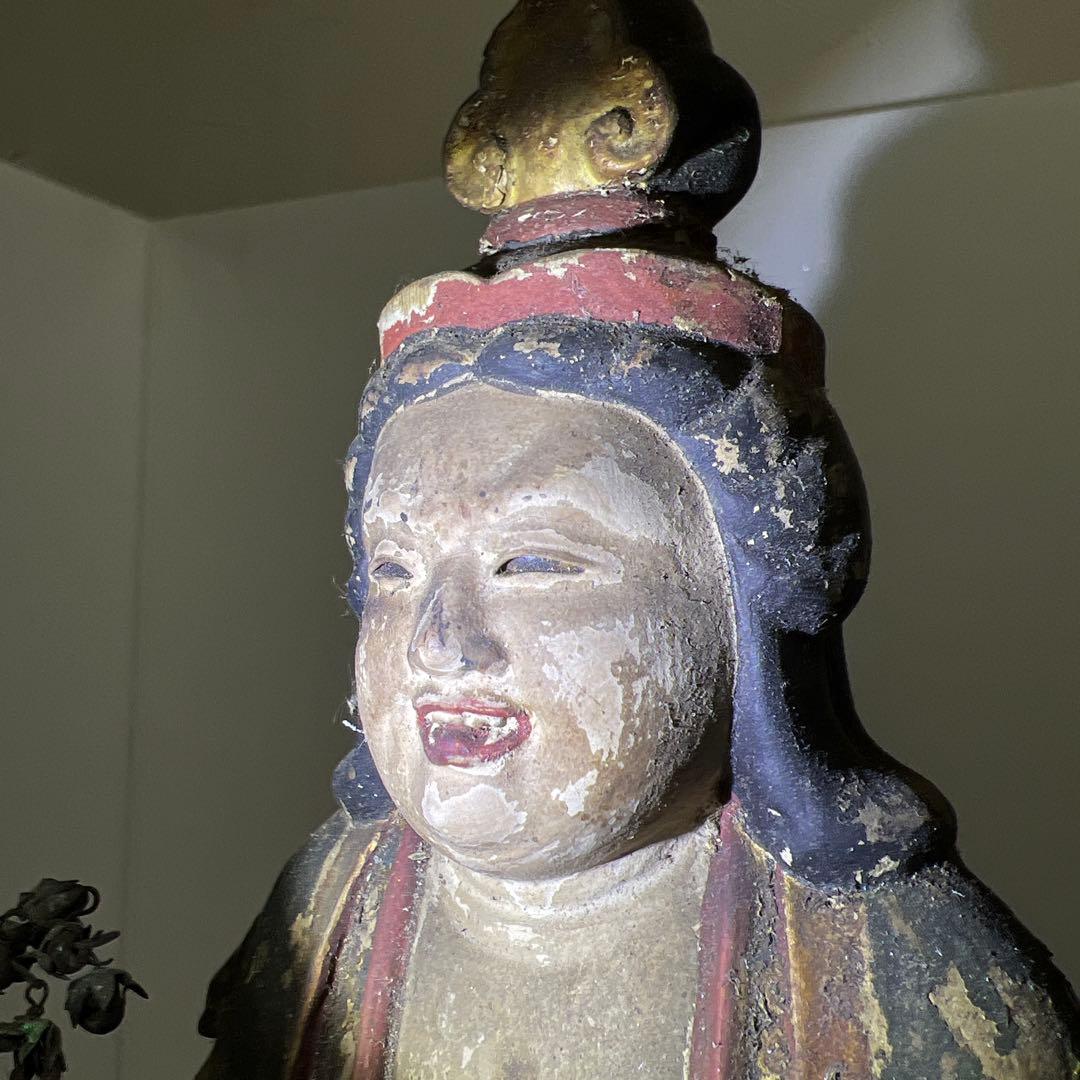 専用桃山~江戸初期木彫鬼子母神玉眼仏像高さ約49㎝ 東Y8-0203☆2F