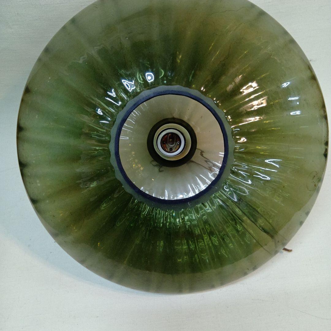 ランプシェード 緑色ストライプガラスディフューザー アンティーク