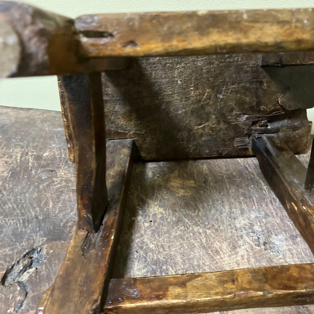 朝鮮李朝中国木製小さな踏み台肘掛花台スツール古民具骨董