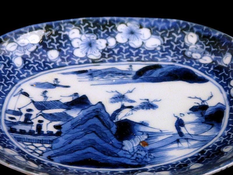 古伊万里 染付 墨弾き 梅に山村の図 手塩皿 A961AS-CWi - メルカリ