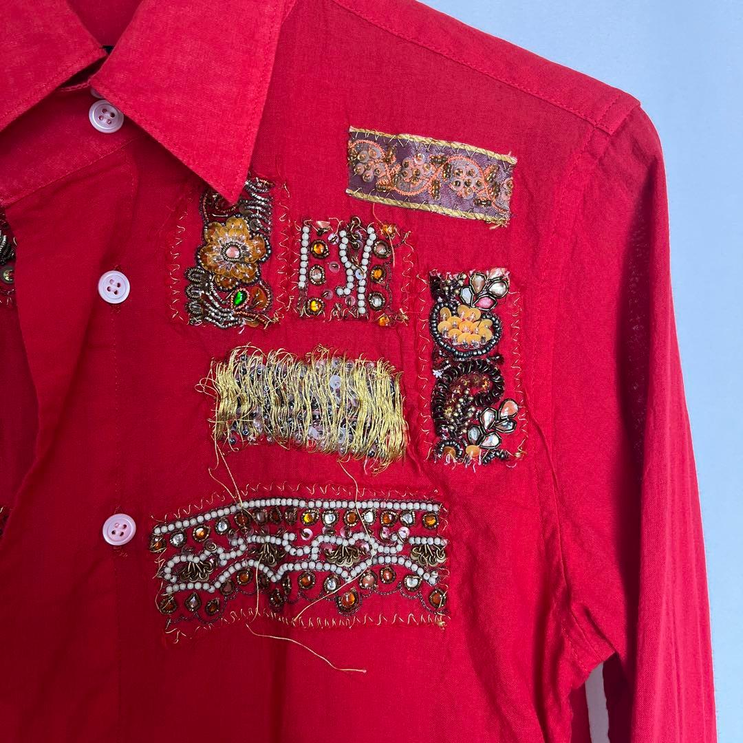 トリココムデギャルソン ビーズ&スパンコール 装飾 シャツ 赤S tricot