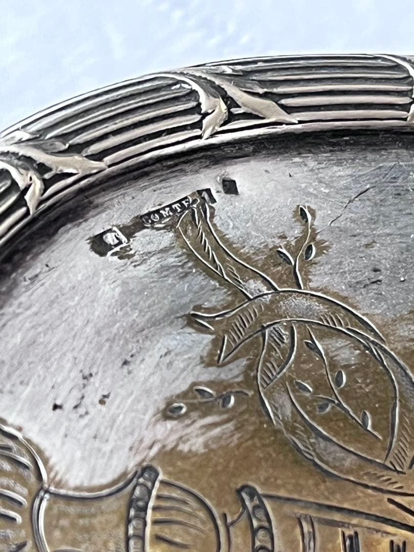 美品】フランスアンティーク リボンモチーフ シルバー 大きなトレー[3675]