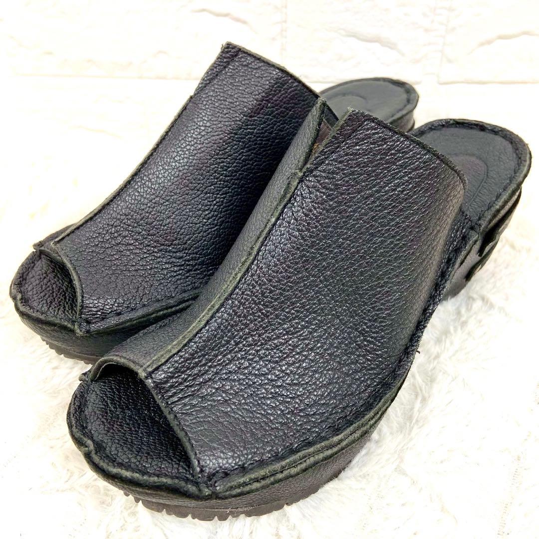 未使用級 ヒナデイグリーン レザー ミュール サンダル ウェッジソール L 未使用級 ヒナデイグリーン レザー ミュール サンダル ウェッ