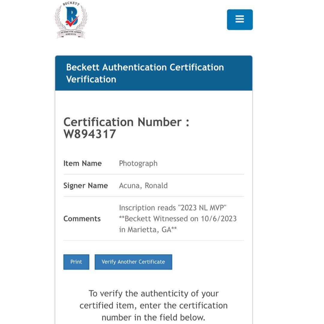 ブレーブス アクーニャJr 直筆サインフォト 2023 NL MVP 証明付 - メルカリ