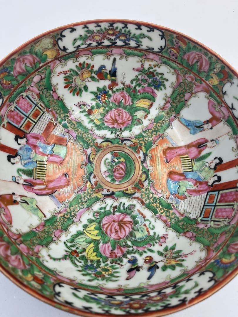 中国古美術 清時代 広彩 人物文 椀 開光人物 草花文 五彩 人物