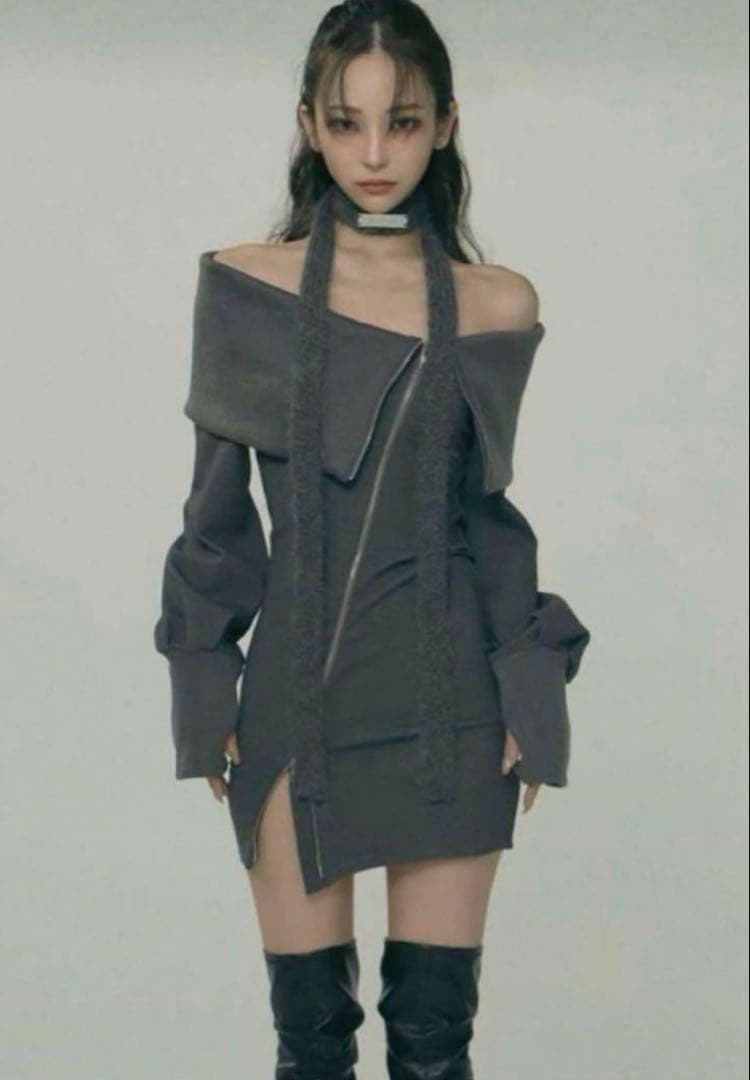 melt the lady slash zip up mini dress