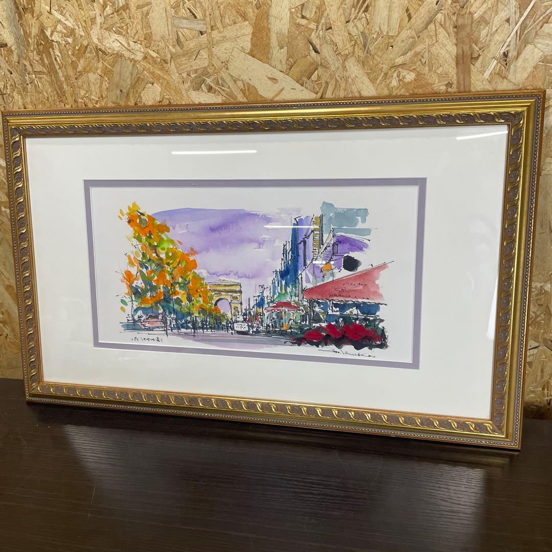d*2様 【匿名発送】石岡剛 油絵　シャンゼリゼ大通り　風景画 額装 絵画 イン 石岡剛「函館山」油絵・F8号 絵画買取・販売の小竹美術