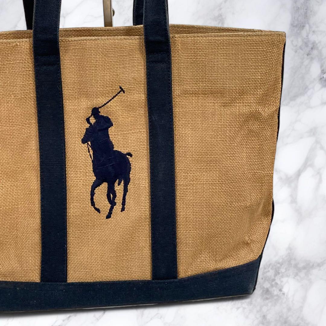 ラルフローレン トートバッグ カゴバッグ ホースロゴ 刺繍 編み込み 麻