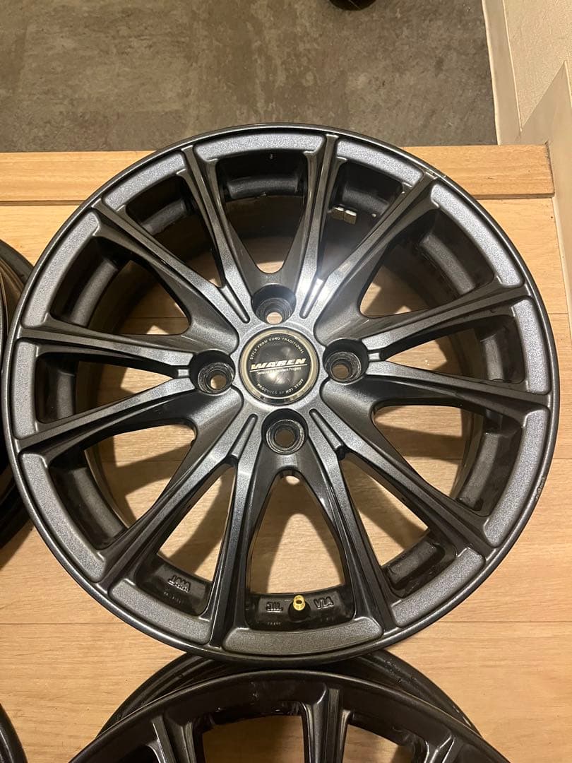 送料込！美品！アルミホイール15インチ4H100 5.5J+45 ガンメタ4枚