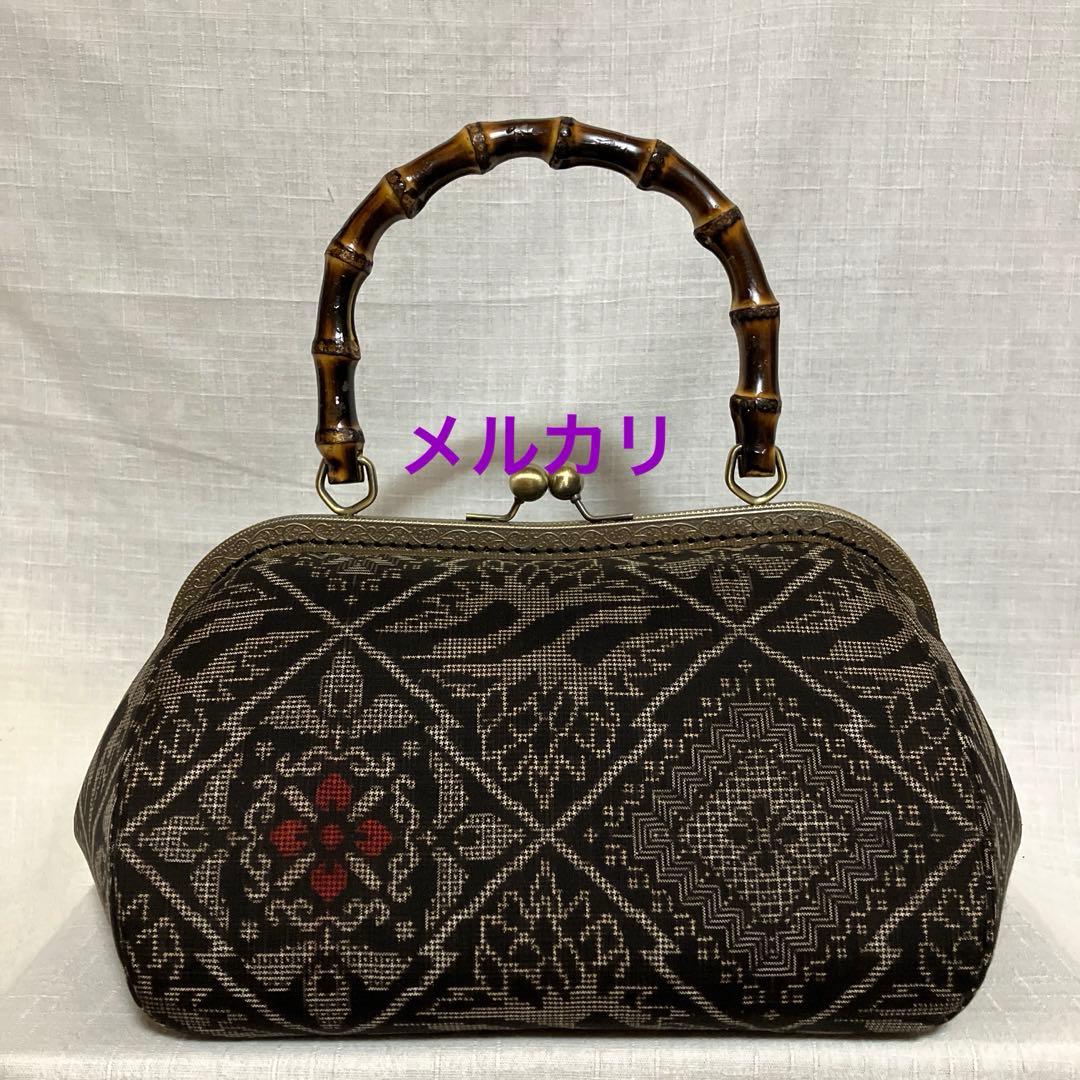 本場泥大島紬 龍郷 がま口バッグ ハンドメイド リメイク 和柄 - メルカリ