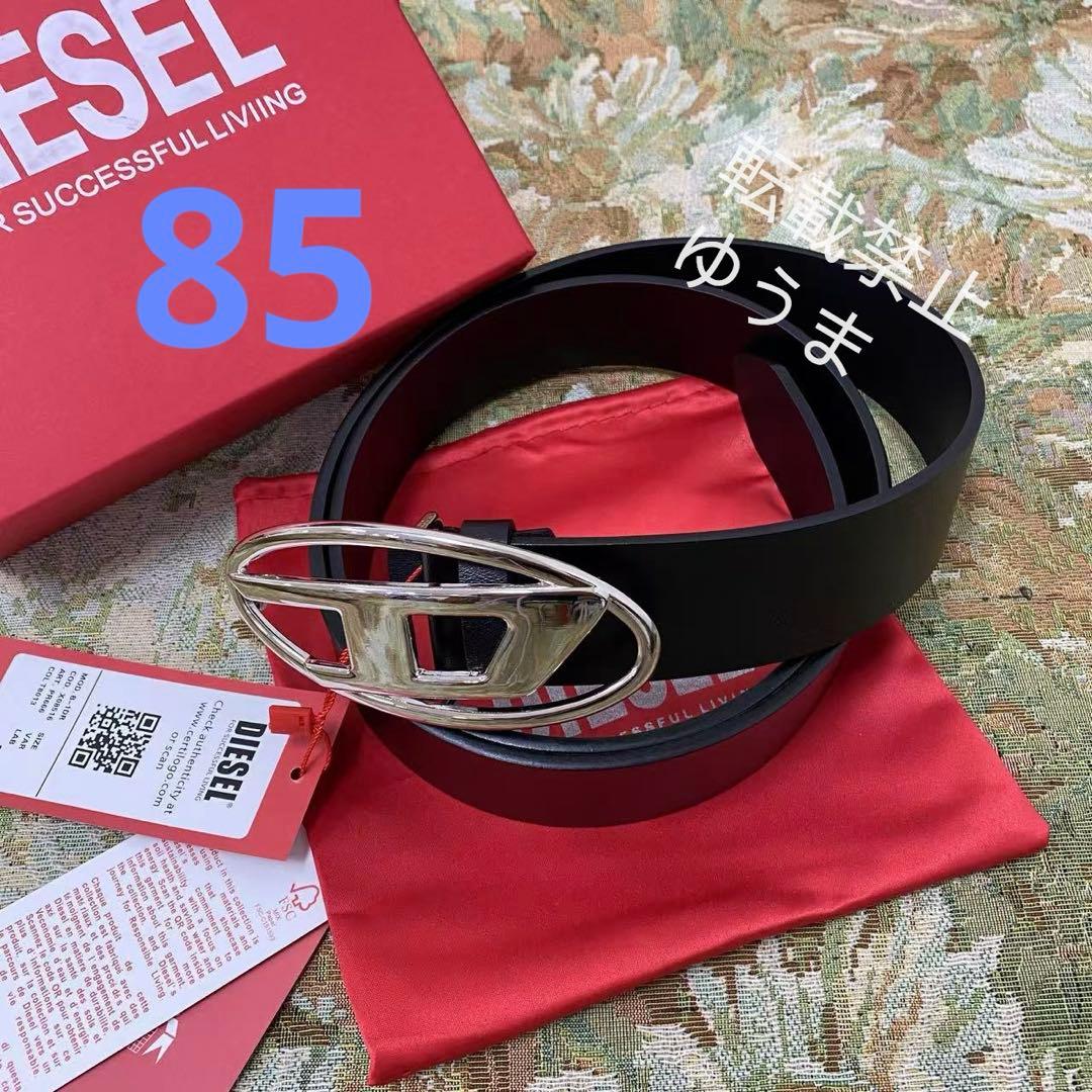 DIESEL ブラックレザーオーバルバックルベルト