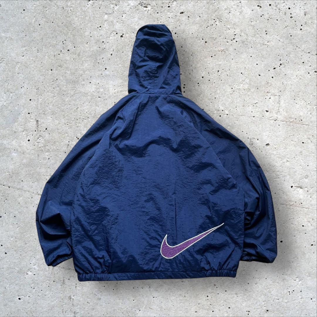 希少】90s NIKEナイロンジャケットフーディ 刺繍ロゴ - メルカリ