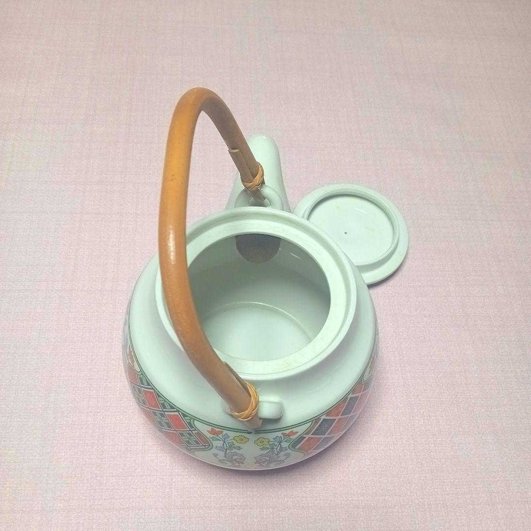 昭和レトロ 花柄デザイン 急須 竹ハンドル - メルカリ