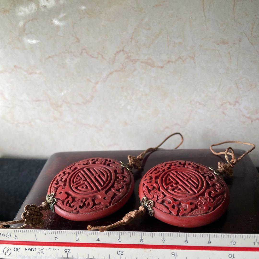 堆朱 漆 風鎮 朱 中国 アンティーク 掛軸 飾り 古玩 古美術 China 赤