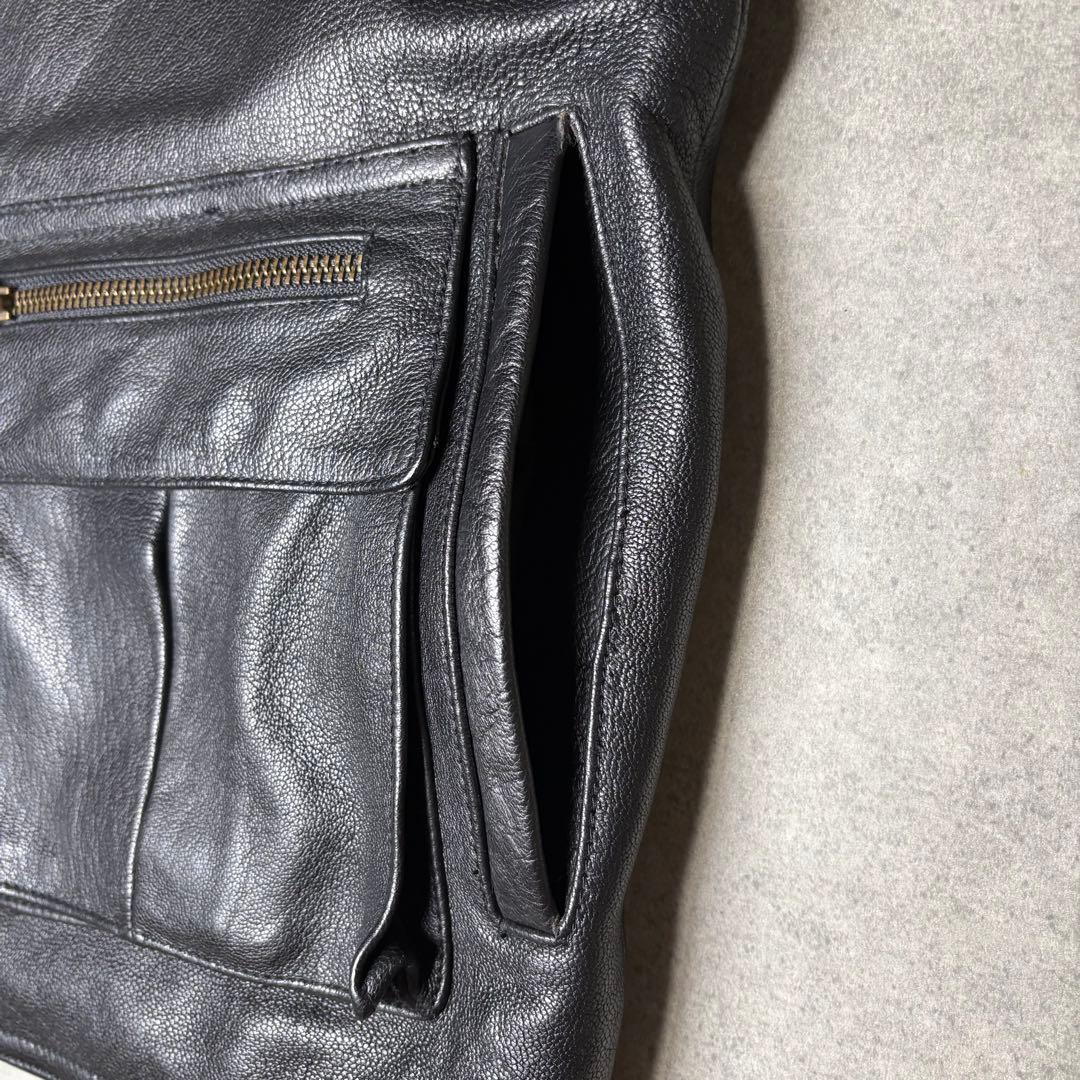 ヴィンテージ レザーベスト 本革 90s ギミック マルチポケット シンチ