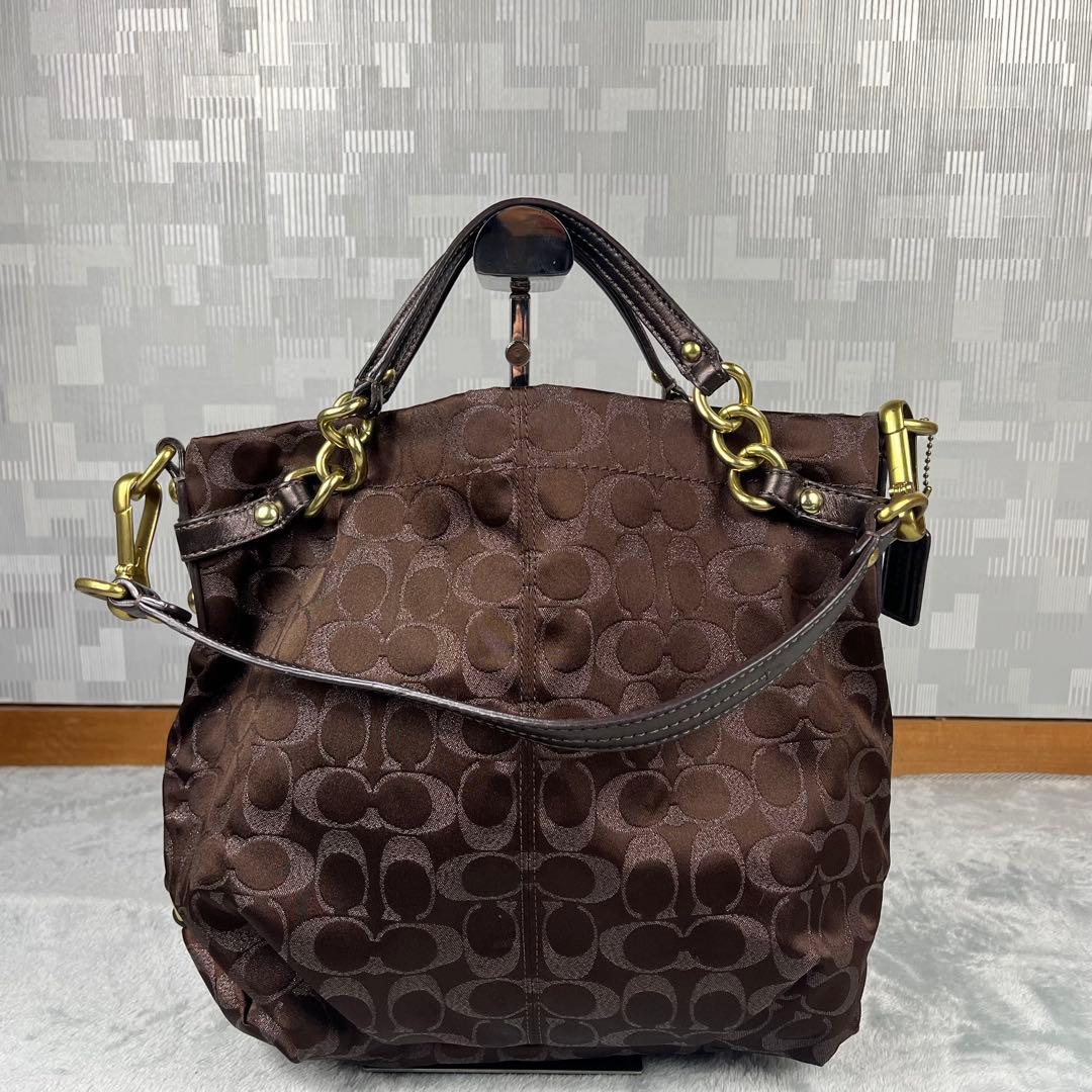 バッグ Coach 2way Hand Bag Brown Signature Coach 2way Shoulder Bag Beige Brown Signature F13972 Good