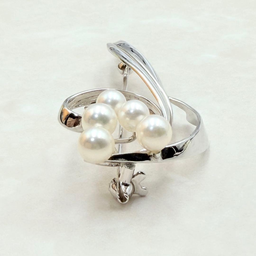 極美品 ミキモト MIKIMOTO シルバー ブローチ 真珠 パール 5P 希少