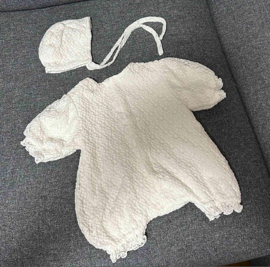 de.sh0p ぽってりシルエット 退院着 ホワイト ボンネット