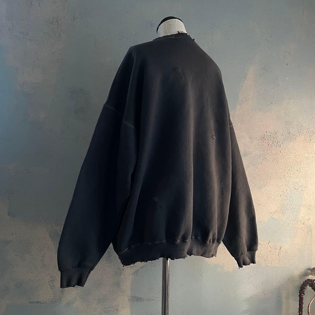 80s 万国旗“adidas”墨黒“XL“USA製“ペンキ”boro sweat