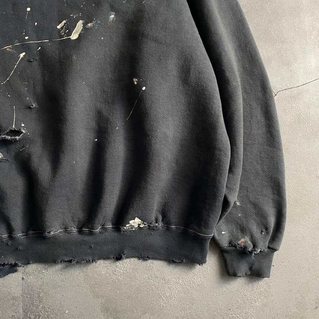 80s 万国旗“adidas”墨黒“XL“USA製“ペンキ”boro sweat