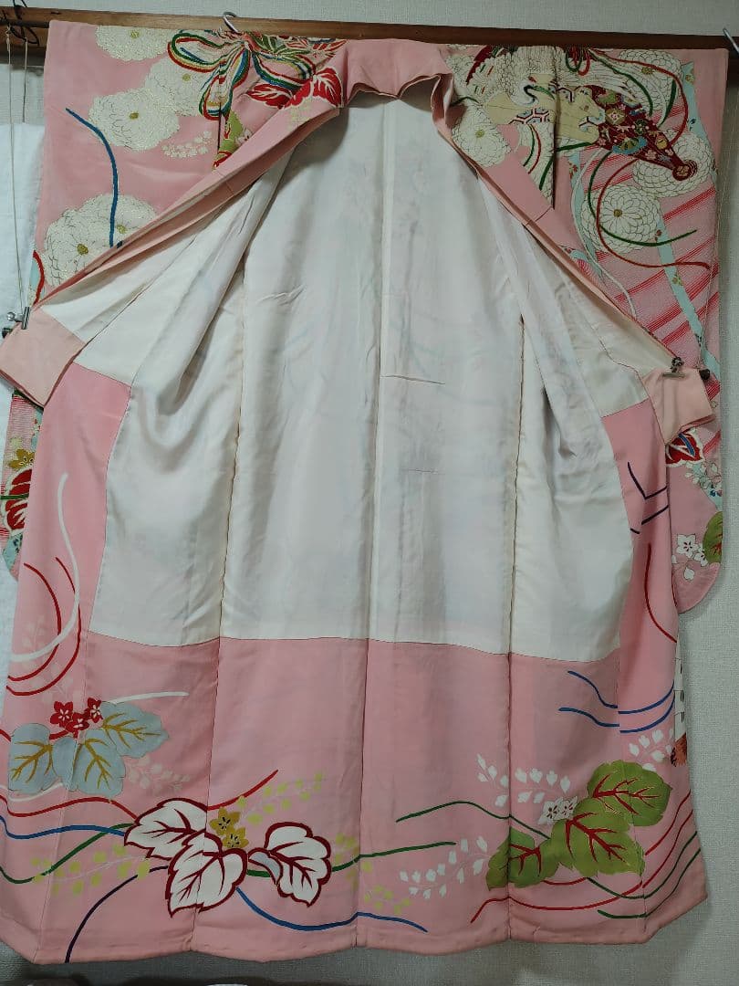 アンティーク振袖 ピンク 状態悪い 金駒刺繍 鳳凰 伝統柄振袖 牡丹刺繍