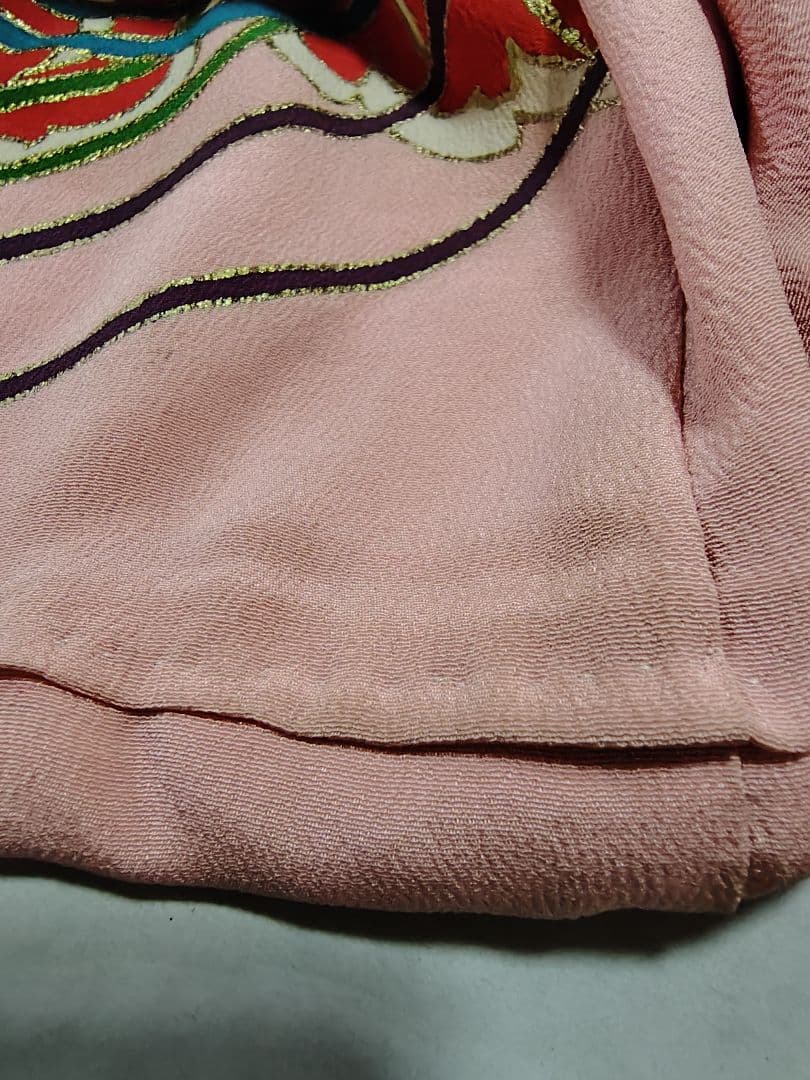 アンティーク振袖 ピンク 状態悪い 金駒刺繍 鳳凰 伝統柄振袖 牡丹刺繍