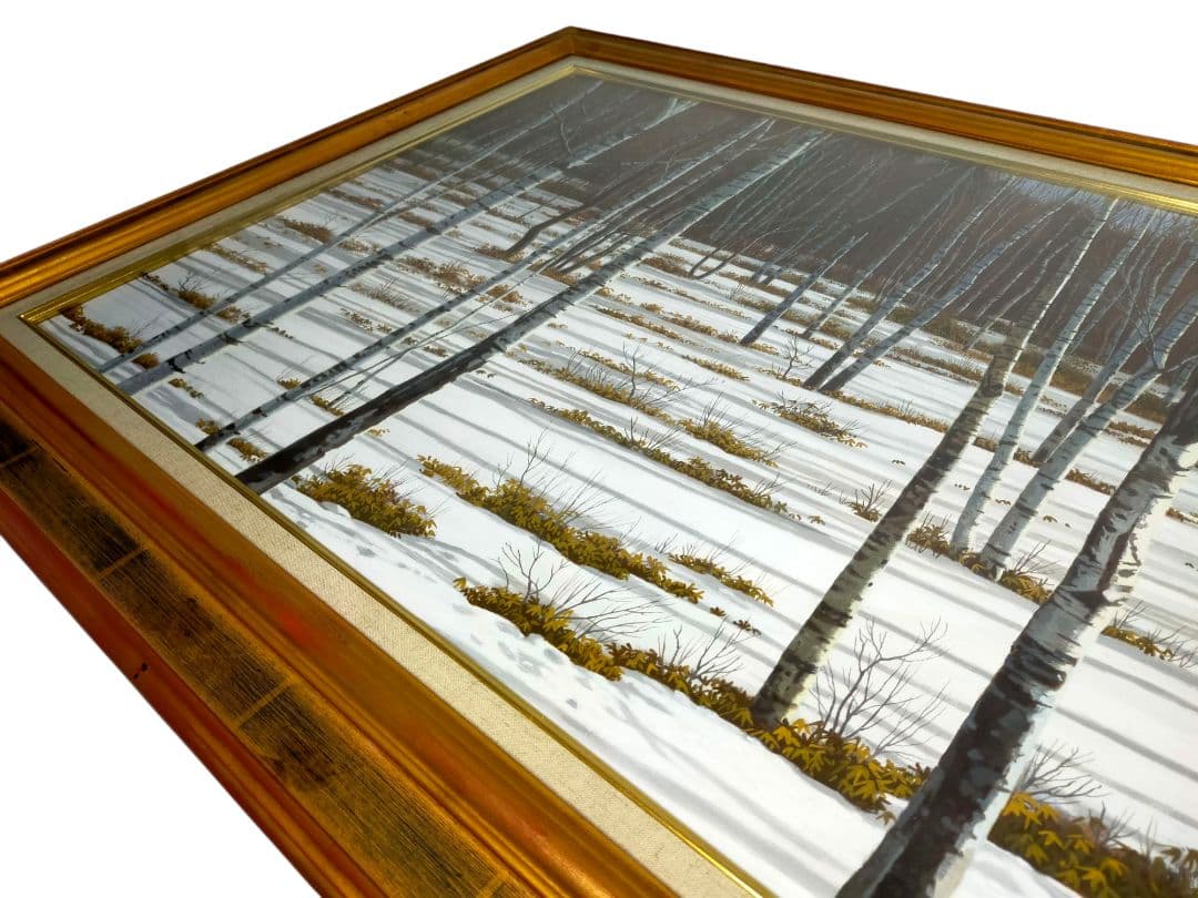 希少】若井良一「 雪の白樺林 」 大作 油彩 元三軌会員、文部大臣奨賞