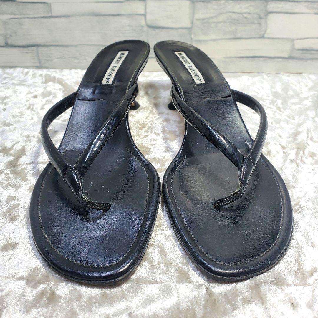 【美品】✨マノロブラニク 24.5cm トングサンダル 黒 レザー 38