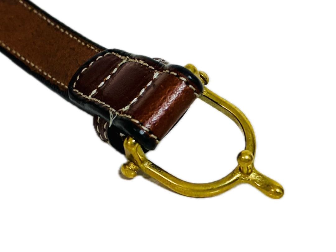 美品】トリーレザー レザーベルト シュプールバックル ブラウン ハバナ