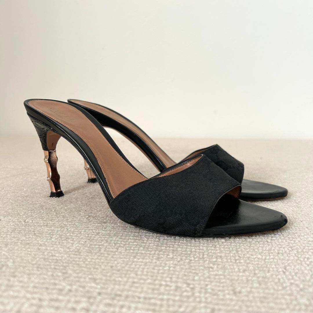 GUCCI グッチ ミュール サンダル ヒール GG 黒 24.5cm