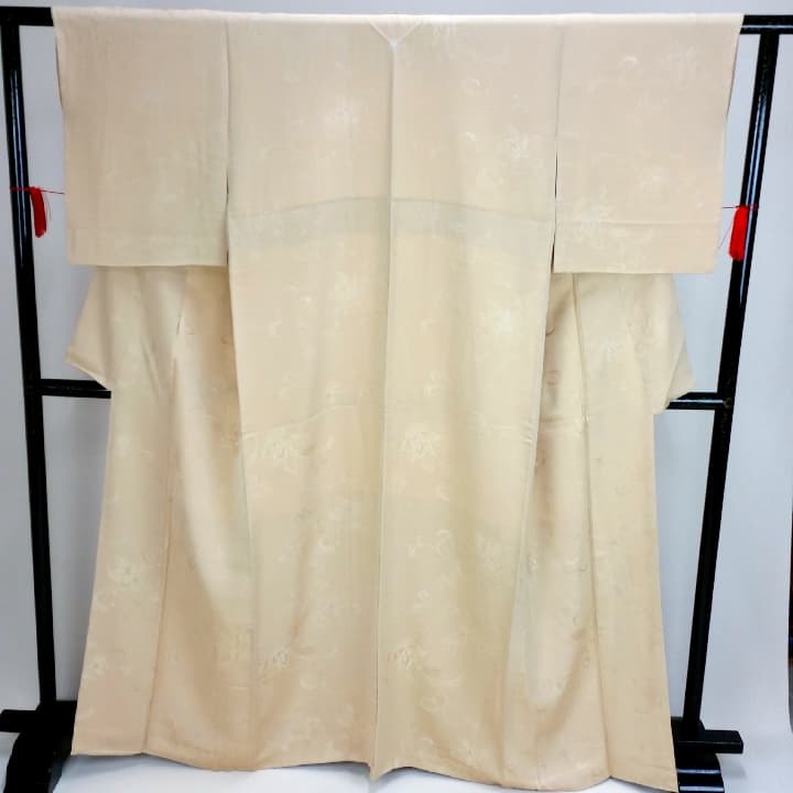 色無地 狢菊 地紋 紺色 躾糸付き 丸に片喰 シンプル 礼装 I1 色無地