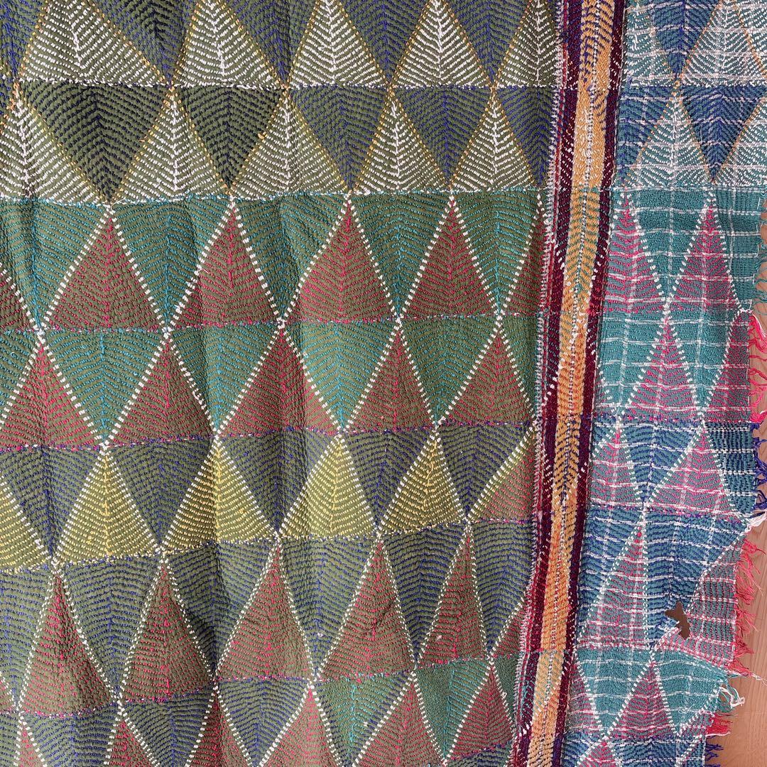 未使用＊訳アリ ヴィンテージラリーキルト グリーントライアングル