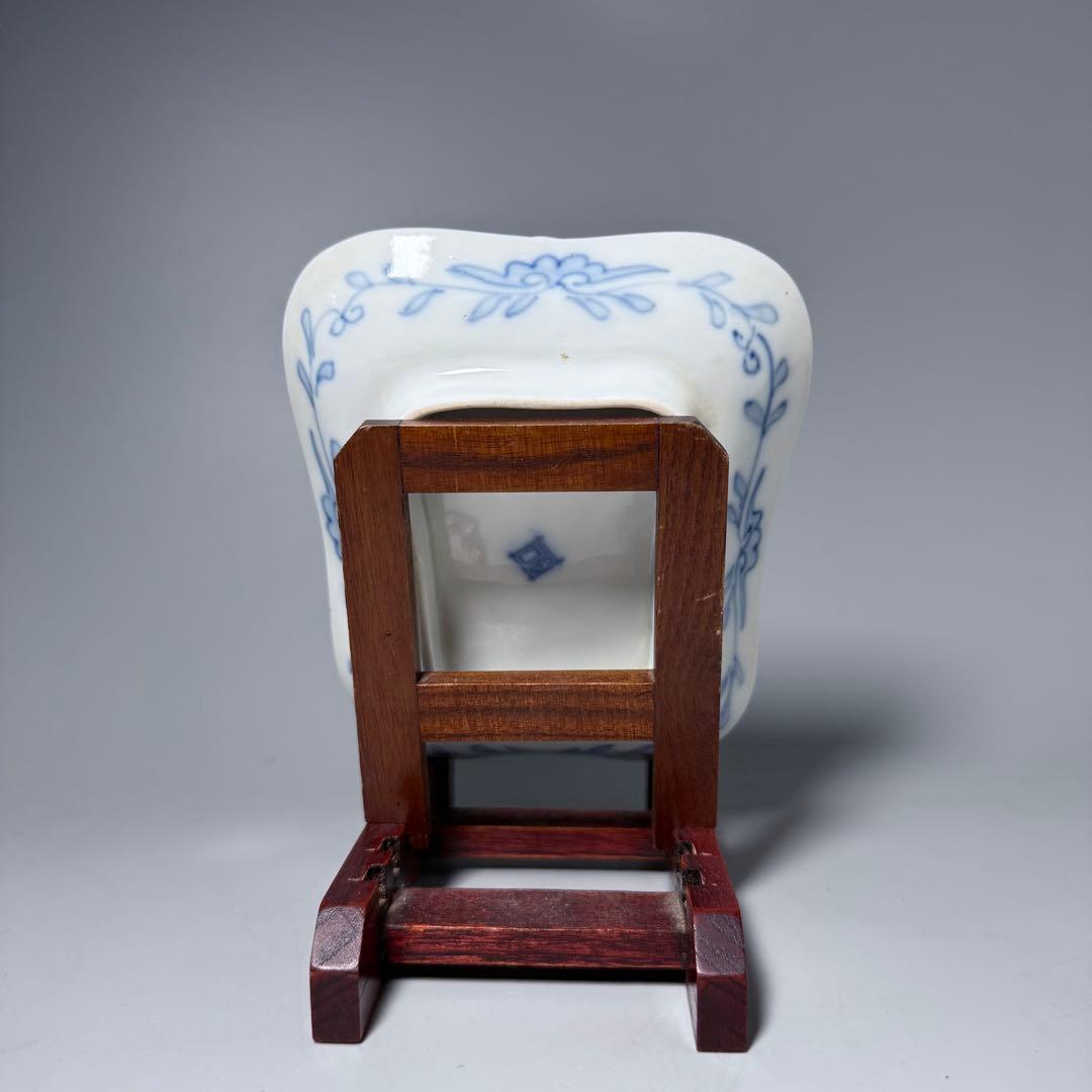 明治時代 有田焼 岩松平吾 色絵軍配形皿 五枚 角岩印 陽刻 珍品 器を