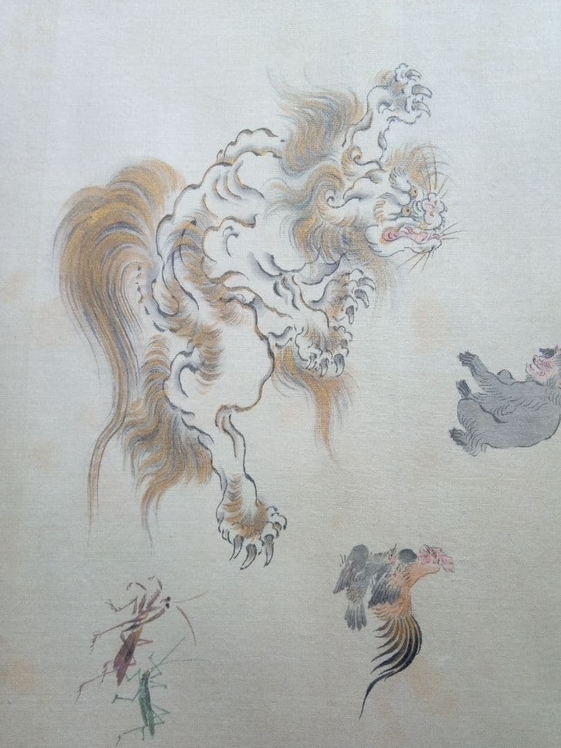 掛け軸、釈迦涅槃図、本物宇喜田(浮田）一惠(1795～1859）画、絹本