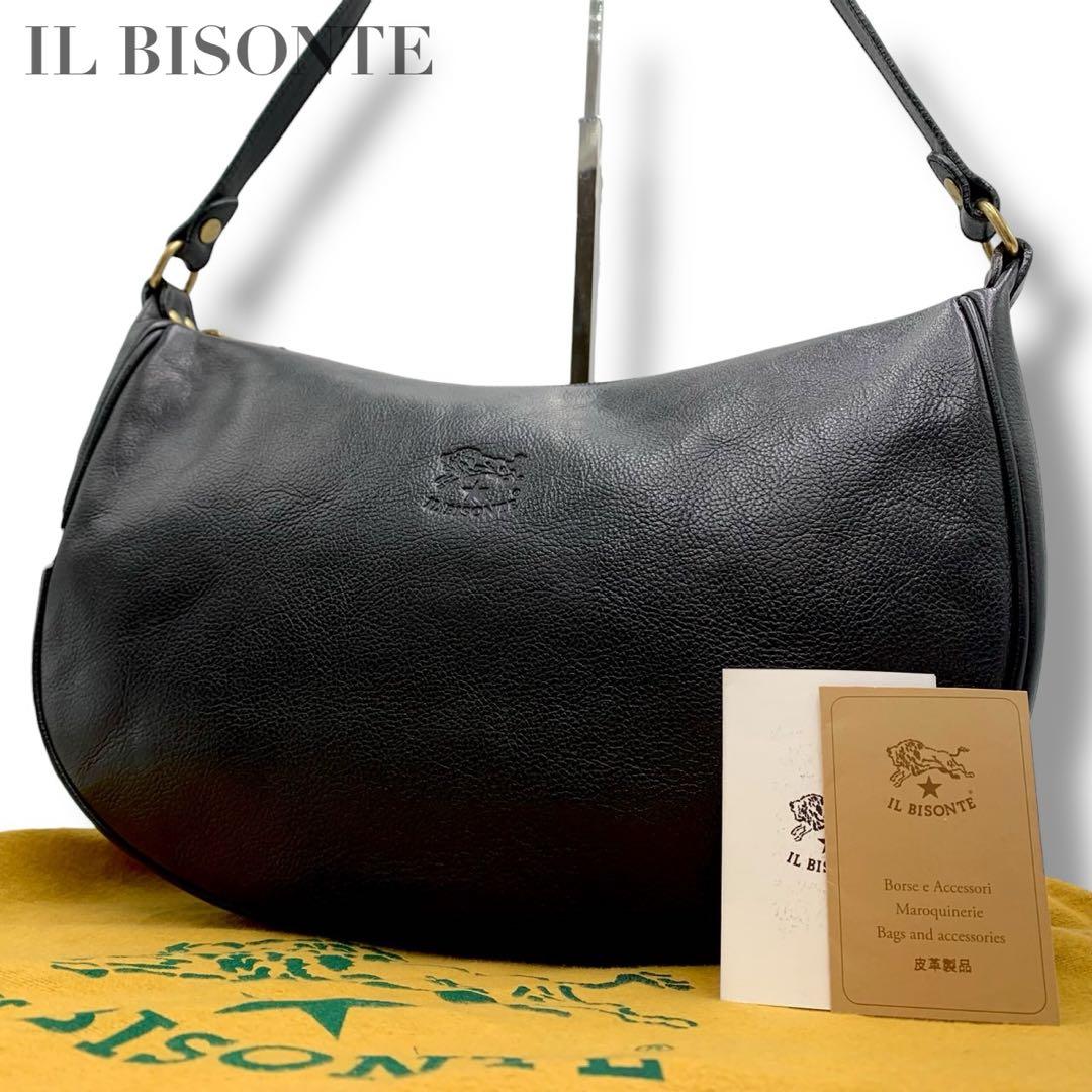 美品✨イルビゾンテ ショルダーバッグ ハーフムーン レザー 黒 保存袋付 新品未使用タグ付き イルビゾンテ ハーフムーン ショルダーバッグ 黒
