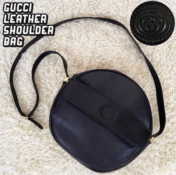 GUCCIショルダーバッグレザーシボ革インターロッキング丸形