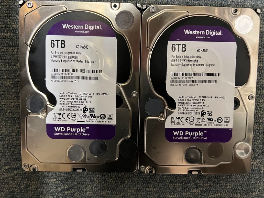 WD Purple 6内蔵型2台セット合計12TBハードディスクドライブ