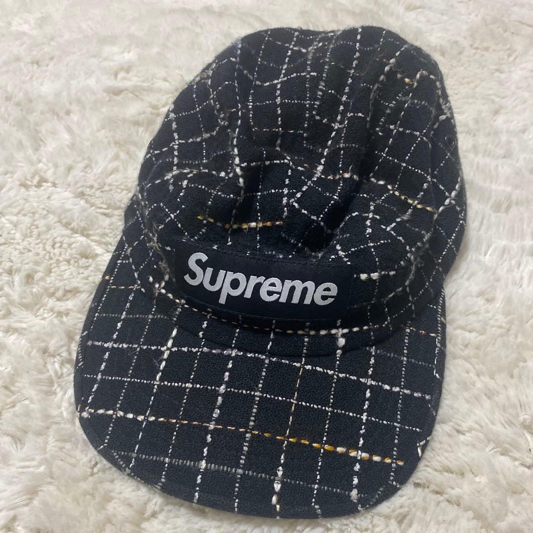 最終値引き］今日まで Supreme チェック柄キャップ 黒 Supreme】コーデュラ チェック柄 キャンプ キャップ (Supreme/キャップ