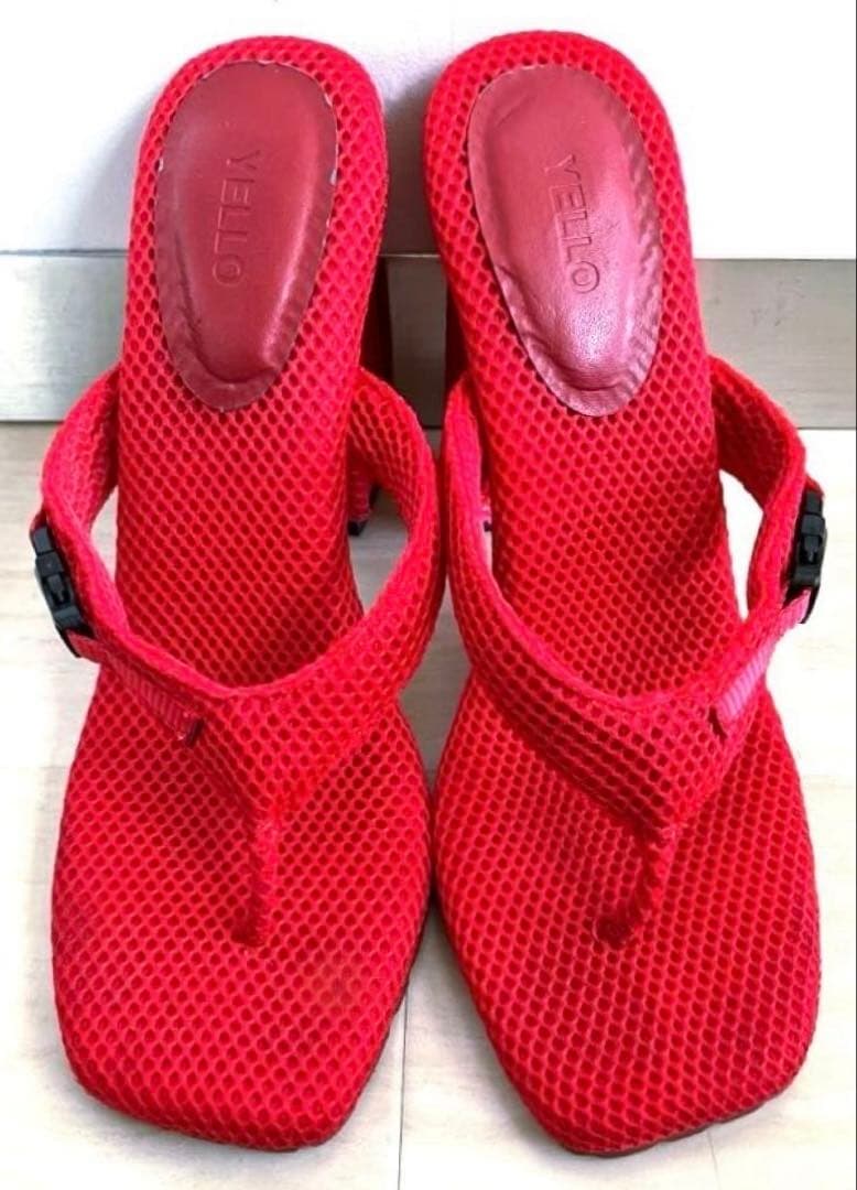 YELLO＊メッシュヒールサンダル＊RED＊Lサイズ＊送料込み❣️ - メルカリ