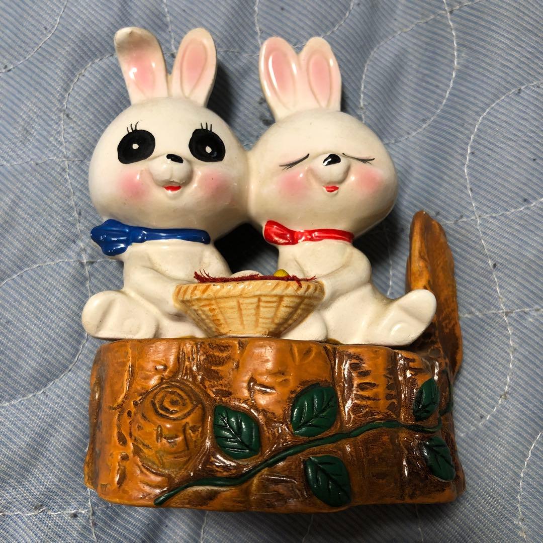 超希少 昭和レトロ RUNE ？ 2匹のうさぎ貯金箱 陶器製 - メルカリ