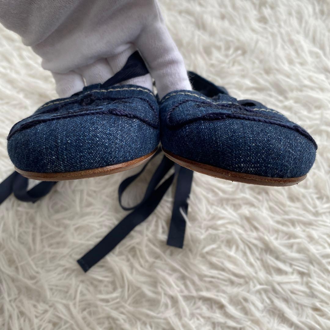 極美品 プラダ デニム フラットシューズ レースアップシューズ リボン