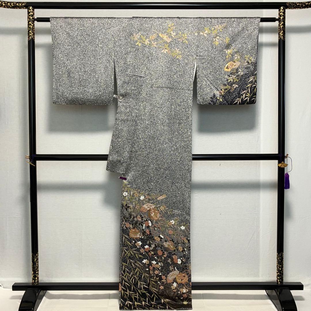 D248 訪問着 叩き染め 花模様 金彩 正絹 着物 袷 極美品 - メルカリ