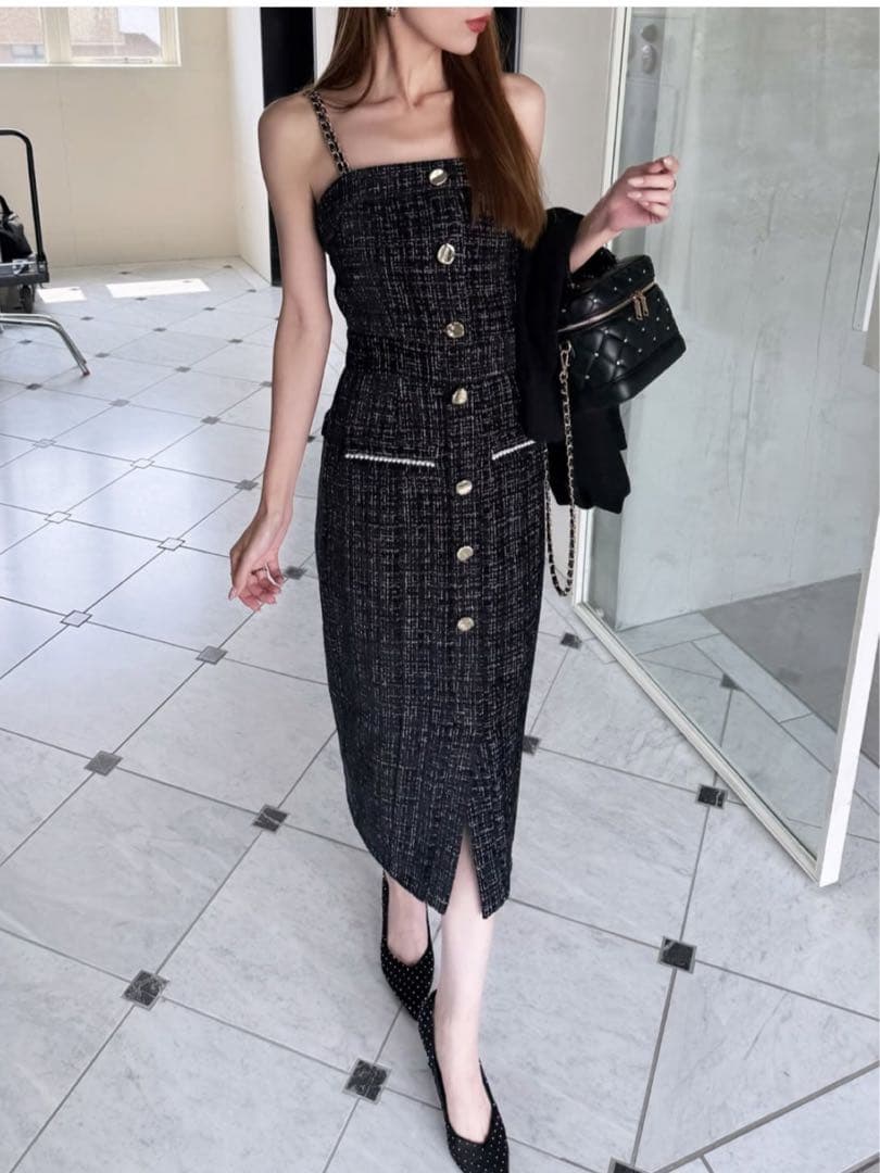 ダブルチェーンストラップツイードワンピース ロイヤルパーティー ROYAL PARTY ダブルチェーンストラップツイード