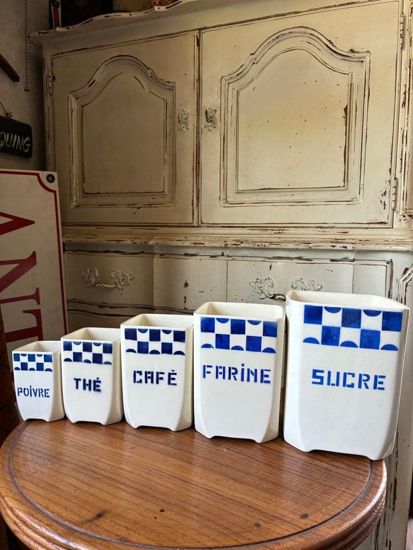 FJアンティーク 陶器　キャニスター　ブルー　市松　バドンヴィレー　レア FJ様専用アンティーク 陶器 キャニスター ブルー 市松 バドンヴィレー